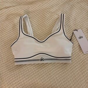 ALO Yoga White and Black Trim Sports Bra